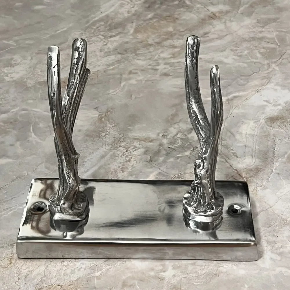 Double Antler Horn Inspired Hook Coat Hanger Western Home Decor Metal